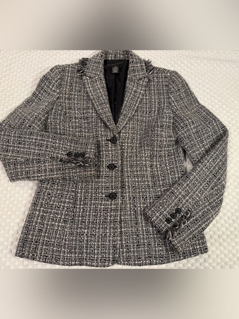 Apostrophe Black & White Tweed Wool Blazer, Size 4